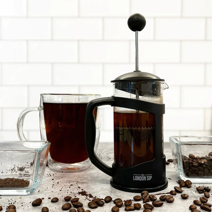 London Sip | French Press Immersion Brewer, 1 qt, Glass/Black