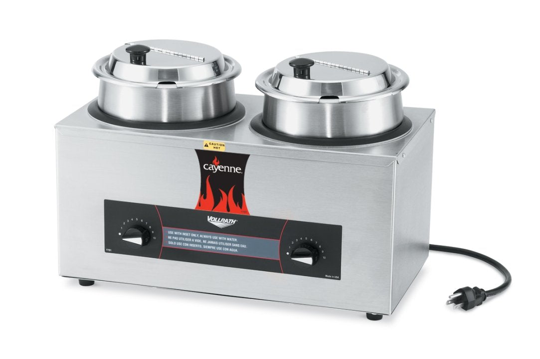 Vollrath | Cayenne Round Heat 'N Serve Countertop Twin Well 4 Qt Rethermalizer Package, Model CM-24, 120 V - ChefEquipment.com