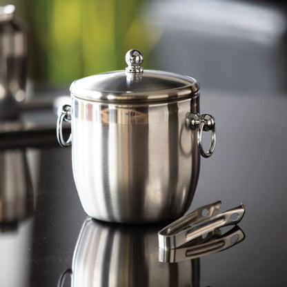 Service Ideas Round Double Wall Ice Bucket with Lid & Tongs, 1.3 L, Stainess Steel - IB13BS