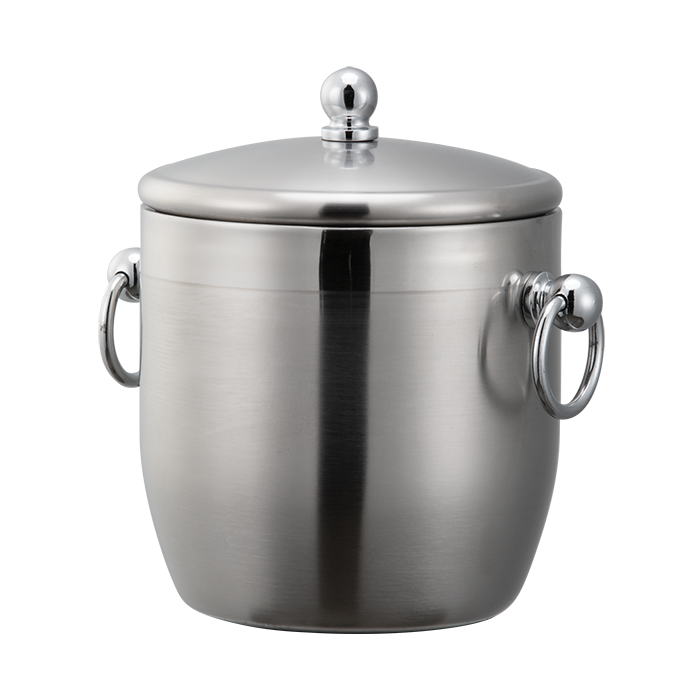 Service Ideas | Round Double Wall Ice Bucket with Lid & Tongs, 1.3 L, Stainess Steel