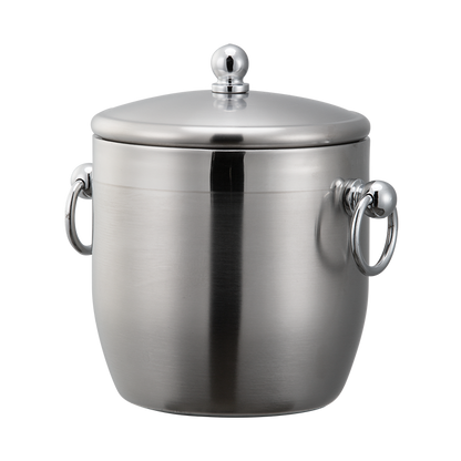 Service Ideas | Round Double Wall Ice Bucket with Lid & Tongs, 1.3 L, Stainess Steel