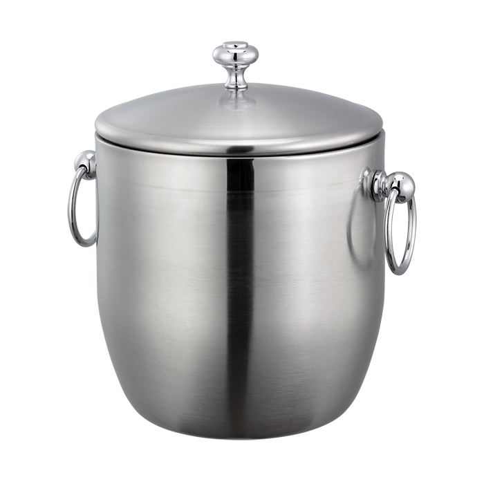 Service Ideas | Round Double Wall Ice Bucket with Lid & Tongs, 3 L, Stainless Steel