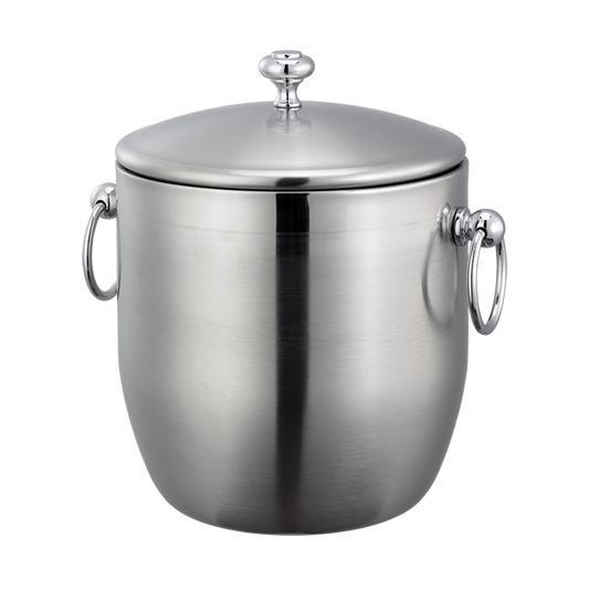 Service Ideas | Round Double Wall Ice Bucket with Lid & Tongs, 3 L, Stainless Steel