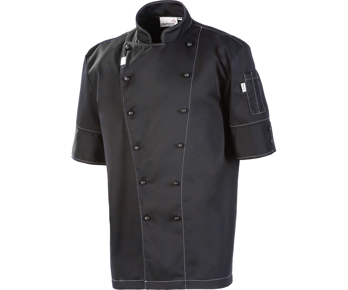 Blackwood Clarke Short Sleeve Chef Jacket, Small, Plastic Buttons, Denim, Black, FINAL SALE - MVJ05(DENIM-S)