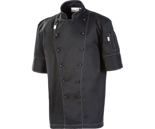 Blackwood Clarke Short Sleeve Chef Jacket, Small, Plastic Buttons, Denim, Black, FINAL SALE - MVJ05(DENIM-S)