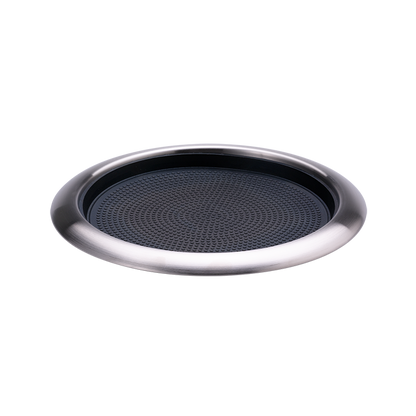 Service Ideas | Round Serving Tray with Removable Non-Slip Insert, 11", Stainless Steel/Black