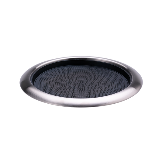 Service Ideas | Round Serving Tray with Removable Non-Slip Insert, 11", Stainless Steel/Black