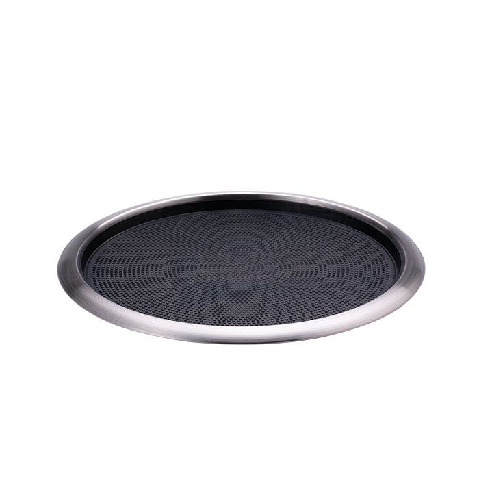 Service Ideas | Round Serving Tray with Removable Non-Slip Insert, 16", Stainless Steel/Black