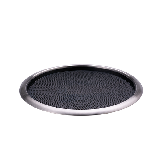 Service Ideas | Round Serving Tray with Removable Non-Slip Insert, 16", Stainless Steel/Black